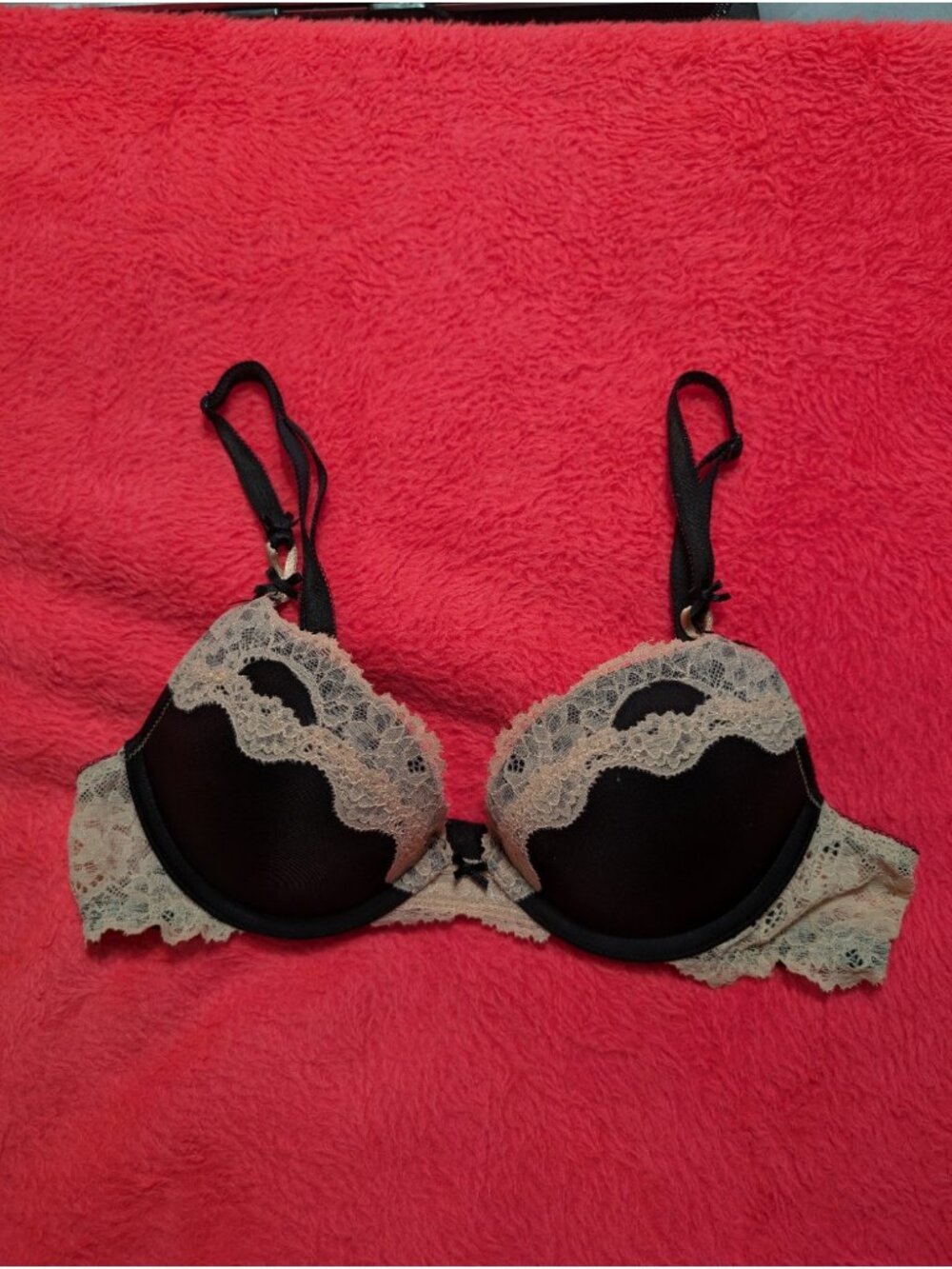 Victoria's Secret Dream Angels Black Champagne Lace Push Up Bra 32A 329393